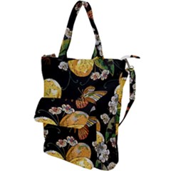 Embroidery Blossoming Lemons Butterfly Seamless Pattern Shoulder Tote Bag by BangZart