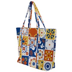 Mexican Talavera Pattern Ceramic Tiles With Flower Leaves Bird Ornaments Traditional Majolica Style Zip Up Canvas Bag by BangZart