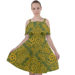 Abstract Flowers And Circle Cut Out Shoulders Chiffon Dress by DinzDas