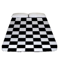 Black And White Chessboard Pattern, Classic, Tiled, Chess Like Theme Fitted Sheet (king Size) by Casemiro