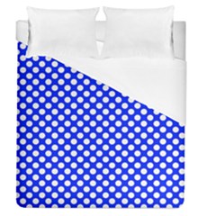 Dark Blue And White Polka Dots Pattern, Retro Pin-up Style Theme, Classic Dotted Theme Duvet Cover (queen Size) by Casemiro