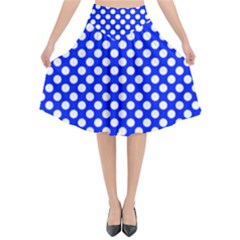 Dark Blue And White Polka Dots Pattern, Retro Pin-up Style Theme, Classic Dotted Theme Flared Midi Skirt by Casemiro