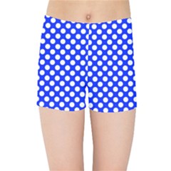 Dark Blue And White Polka Dots Pattern, Retro Pin-up Style Theme, Classic Dotted Theme Kids  Sports Shorts by Casemiro