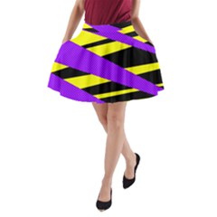 Abstract Triangles, Three Color Dotted Pattern, Purple, Yellow, Black In Saturated Colors A-line Pocket Skirt by Casemiro