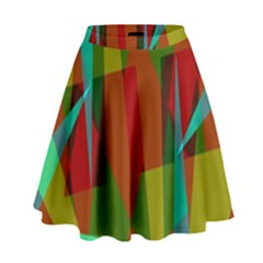 Rainbow Colors Palette Mix, Abstract Triangles, Asymmetric Pattern High Waist Skirt by Casemiro