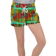 Rainbow Colors Palette Mix, Abstract Triangles, Asymmetric Pattern Velour Lounge Shorts by Casemiro