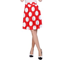 Large White Polka Dots Pattern, Retro Style, Pinup Pattern A-line Skirt by Casemiro