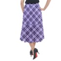 Pastel purple and steel black lines pattern, retro tartan, classic plaid Midi Mermaid Skirt View2