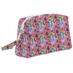 Blue Haired Girl Pattern Pink Wristlet Pouch Bag (large) by snowwhitegirl