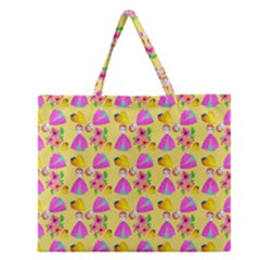 Girl With Hood Cape Heart Lemon Pattern Yellow Zipper Large Tote Bag by snowwhitegirl