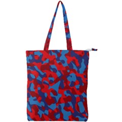 Red And Blue Camouflage Pattern Double Zip Up Tote Bag by SpinnyChairDesigns