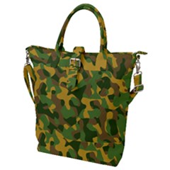 Yellow Green Brown Camouflage Buckle Top Tote Bag by SpinnyChairDesigns