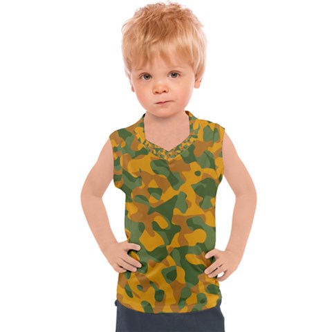 Green And Orange Camouflage Pattern Kids  Sport Tank Top by SpinnyChairDesigns