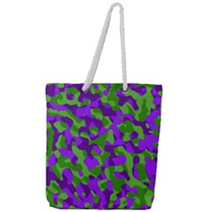 Purple And Green Camouflage Full Print Rope Handle Tote (large) by SpinnyChairDesigns