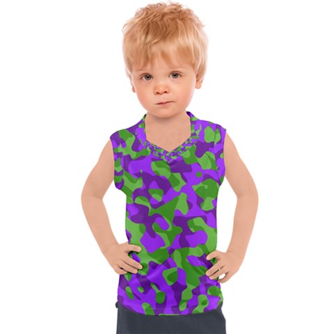 Purple And Green Camouflage Kids  Sport Tank Top by SpinnyChairDesigns