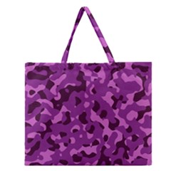 Dark Purple Camouflage Pattern Zipper Large Tote Bag by SpinnyChairDesigns