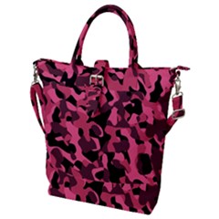 Black And Pink Camouflage Pattern Buckle Top Tote Bag by SpinnyChairDesigns