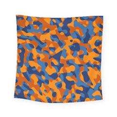 Blue And Orange Camouflage Pattern Square Tapestry (small) by SpinnyChairDesigns