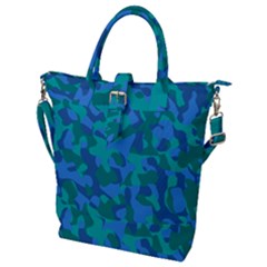 Blue Turquoise Teal Camouflage Pattern Buckle Top Tote Bag by SpinnyChairDesigns