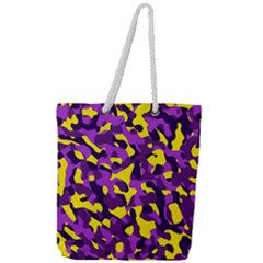 Purple And Yellow Camouflage Pattern Full Print Rope Handle Tote (large) by SpinnyChairDesigns