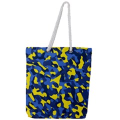 Blue And Yellow Camouflage Pattern Full Print Rope Handle Tote (large) by SpinnyChairDesigns