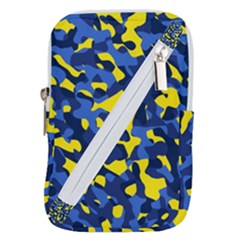 Blue And Yellow Camouflage Pattern Belt Pouch Bag (large) by SpinnyChairDesigns