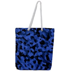 Black And Blue Camouflage Pattern Full Print Rope Handle Tote (large) by SpinnyChairDesigns