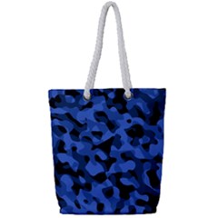 Black And Blue Camouflage Pattern Full Print Rope Handle Tote (small) by SpinnyChairDesigns
