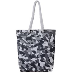 Grey And White Camouflage Pattern Full Print Rope Handle Tote (small) by SpinnyChairDesigns