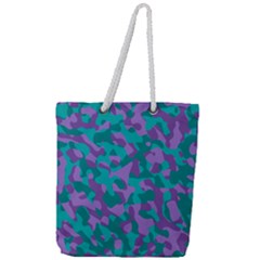 Purple And Teal Camouflage Pattern Full Print Rope Handle Tote (large) by SpinnyChairDesigns
