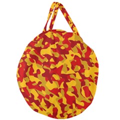 Red And Yellow Camouflage Pattern Giant Round Zipper Tote by SpinnyChairDesigns