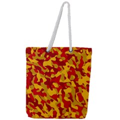 Red And Yellow Camouflage Pattern Full Print Rope Handle Tote (large) by SpinnyChairDesigns