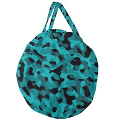 Black And Teal Camouflage Pattern Giant Round Zipper Tote by SpinnyChairDesigns