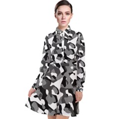 Black And White Camouflage Pattern Long Sleeve Chiffon Shirt Dress by SpinnyChairDesigns