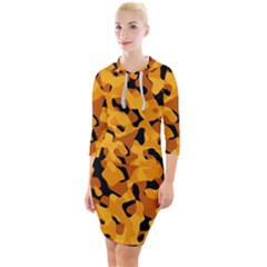 Orange And Black Camouflage Pattern Quarter Sleeve Hood Bodycon Dress by SpinnyChairDesigns