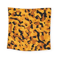 Orange And Black Camouflage Pattern Square Tapestry (small) by SpinnyChairDesigns