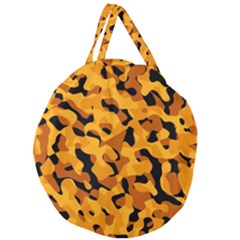 Orange And Black Camouflage Pattern Giant Round Zipper Tote by SpinnyChairDesigns