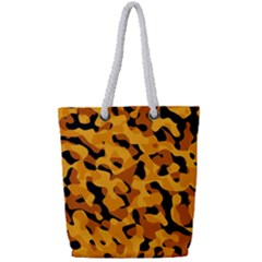Orange And Black Camouflage Pattern Full Print Rope Handle Tote (small) by SpinnyChairDesigns