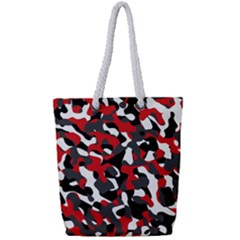 Black Red White Camouflage Pattern Full Print Rope Handle Tote (small) by SpinnyChairDesigns
