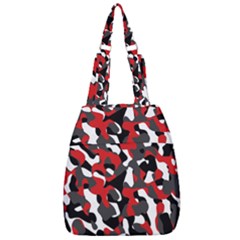 Black Red White Camouflage Pattern Center Zip Backpack by SpinnyChairDesigns
