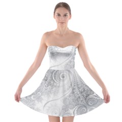 White Silver Swirls Pattern Strapless Bra Top Dress by SpinnyChairDesigns