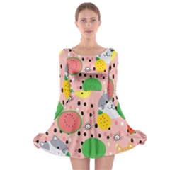 Cats And Fruits  Long Sleeve Skater Dress by Sobalvarro