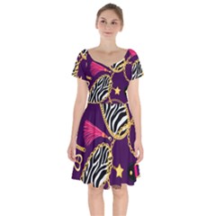 Chain Pattern  Short Sleeve Bardot Dress by designsbymallika