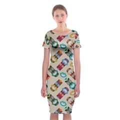 Ethnic Tribal Masks Classic Short Sleeve Midi Dress by tmsartbazaar