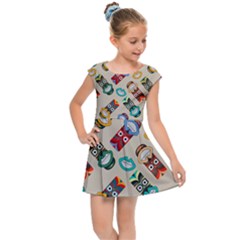 Ethnic Tribal Masks Kids  Cap Sleeve Dress by tmsartbazaar