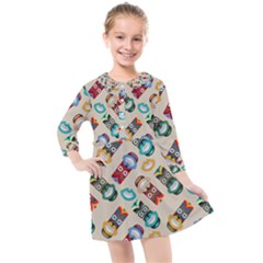 Ethnic Tribal Masks Kids  Quarter Sleeve Shirt Dress by tmsartbazaar