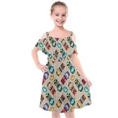 Ethnic Tribal Masks Kids  Cut Out Shoulders Chiffon Dress by tmsartbazaar