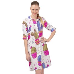 Cactus Love 4 Long Sleeve Mini Shirt Dress by designsbymallika
