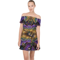 Fractal Illusion Off Shoulder Chiffon Dress by Sparkle