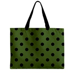 Large Black Polka Dots On Crocodile Green - Zipper Mini Tote Bag by FashionLane